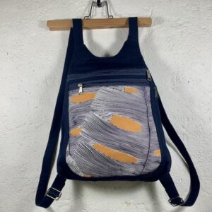 sac à dos en coton marine et plume orange