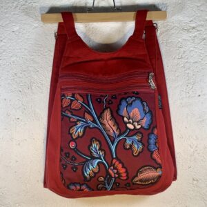 petit sac dos en toile rouge et indienne en coton