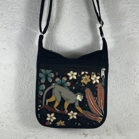 petit sac bandoulière en coton déperlant noir et toile Nouveau monde