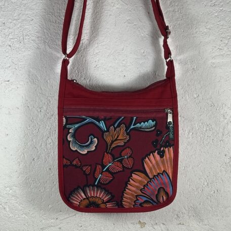 petit sac bandoulière en coton déperlant rouge et toile indienne