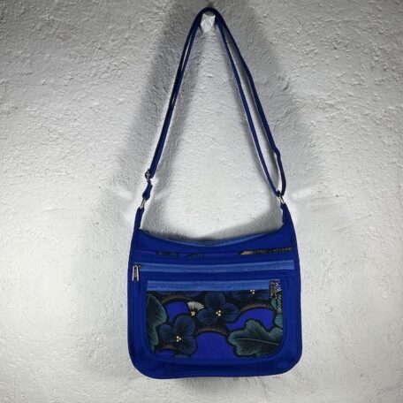 sac bandoulière en toile coton déperlant cobalt et kew garden