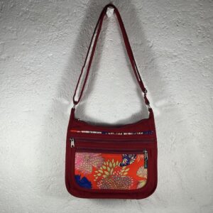 sac bandoulière en toile coton déperlant rouge et kimono