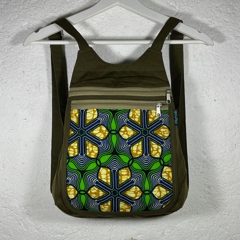 Sac à dos kaki et toile Africaine