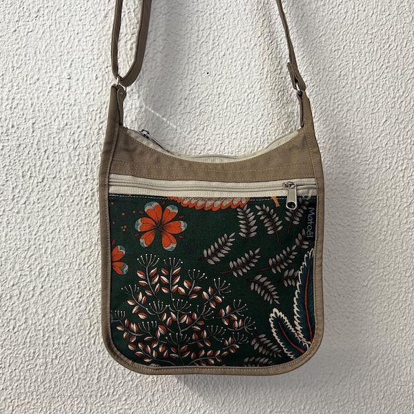 petit sac bandoulière en coton déperlant beige et toile World
