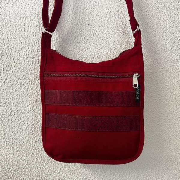 petit sac bandoulière en coton déperlant rouge et liège