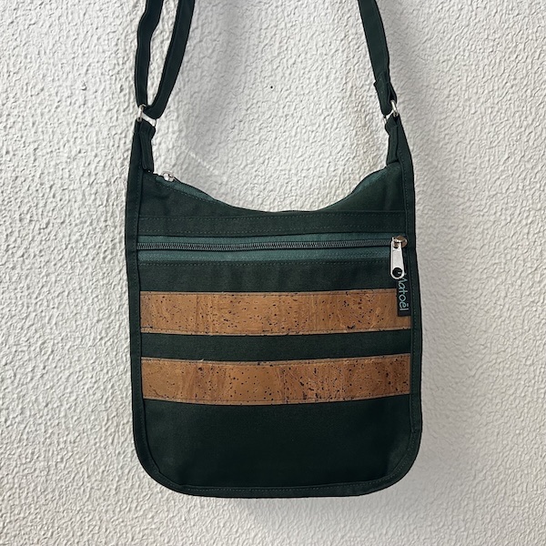 petit sac bandoulière en coton déperlant vert et liège
