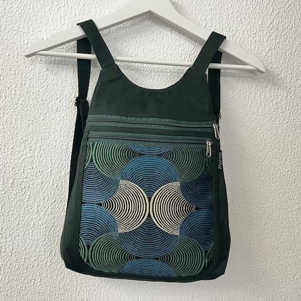 petit sac à dos coton déperlant vert et tissu Géométrique